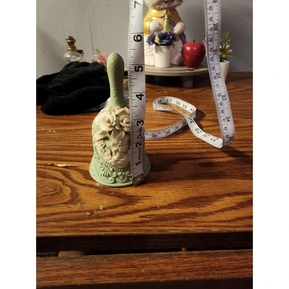 Vintage Sage Green & Ivory Cameo Collectible Bell Jasperware